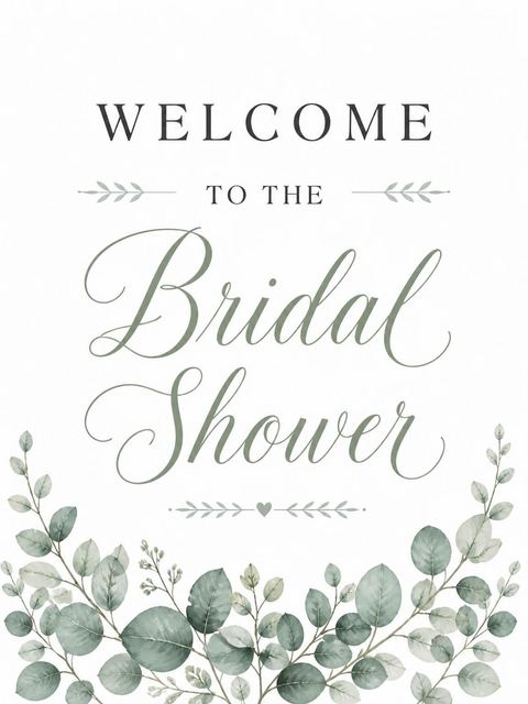 Welcome sign in the Watercolor Eucalyptus Bridal Shower Invitation design