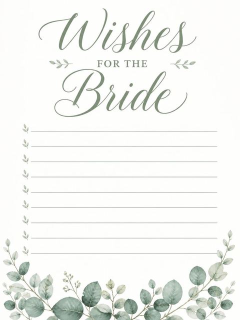 Wishes page in the Watercolor Eucalyptus Bridal Shower Invitation design