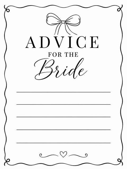 Advice card in the Minimalist Black and White Bow Bridal Shower design