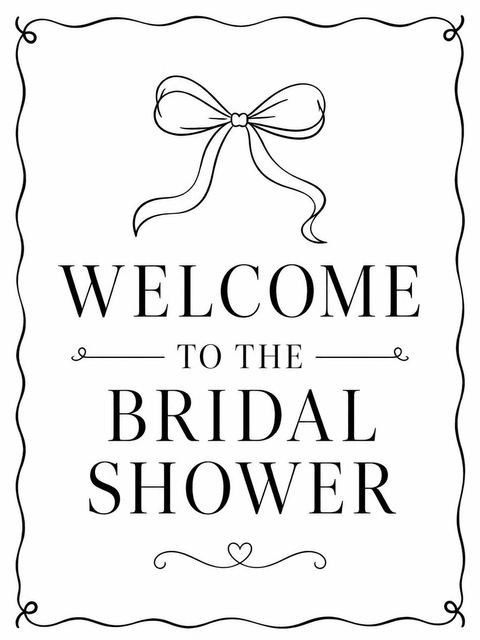 Welcome sign in the Minimalist Black and White Bow Bridal Shower design
