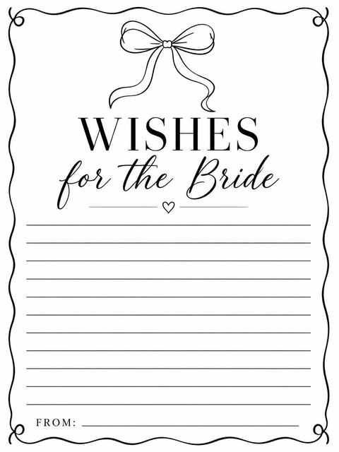 Wishes page in the Minimalist Black and White Bow Bridal Shower design