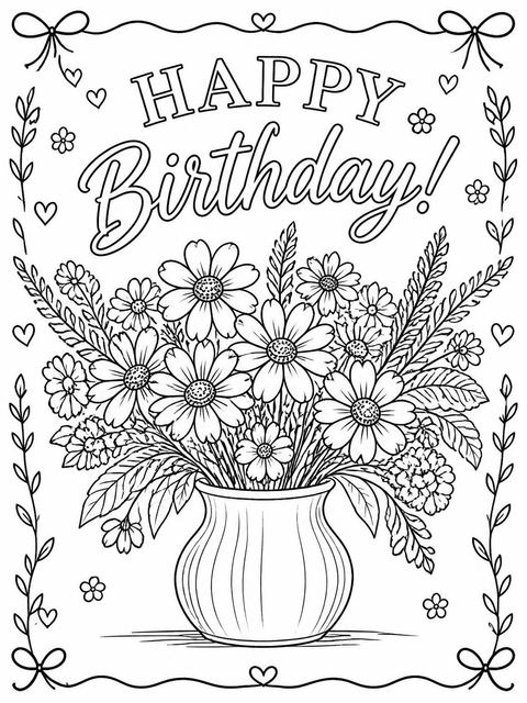 Coloring sheet in the Blue Ink Daisy Birthday Invitation design