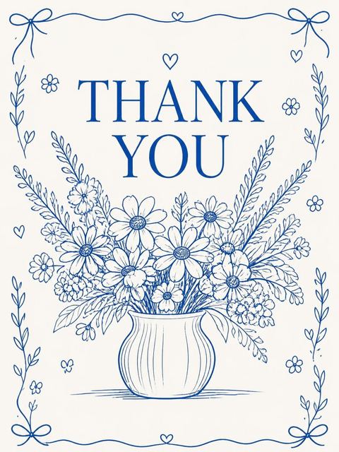 Thank-you flat in the Blue Ink Daisy Birthday Invitation design