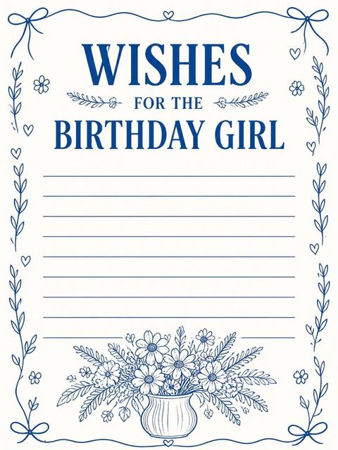 Wishes page in the Blue Ink Daisy Birthday Invitation design