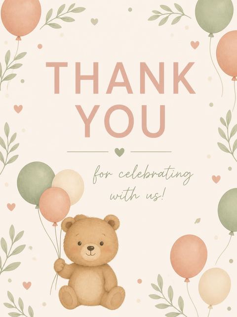 Thank-you flat in the Muted Pastel Teddy Bear 1st Birthday design