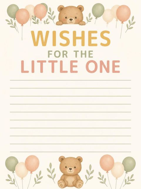 Wishes page in the Muted Pastel Teddy Bear 1st Birthday design