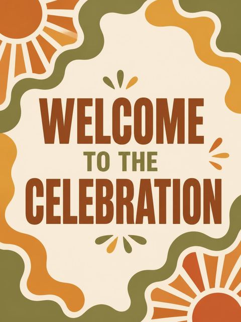 Welcome sign in the 70s Retro Wave Casual Invitation design