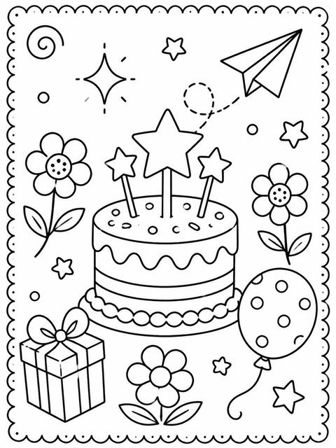 Coloring sheet in the Doodle Motif Scalloped Edge 14th Birthday design
