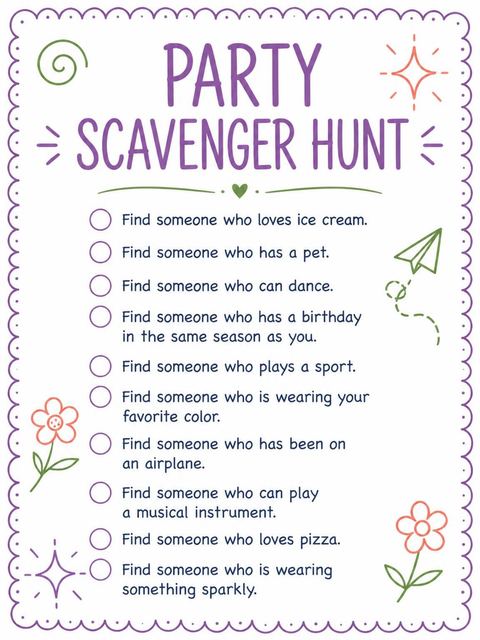 Scavenger hunt in the Doodle Motif Scalloped Edge 14th Birthday design