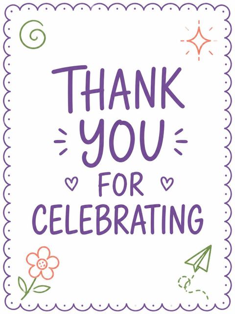 Thank-you flat in the Doodle Motif Scalloped Edge 14th Birthday design