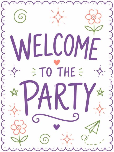 Welcome sign in the Doodle Motif Scalloped Edge 14th Birthday design