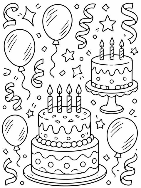Coloring sheet in the Doodle Motif Multicolor 4th Birthday Invitation design