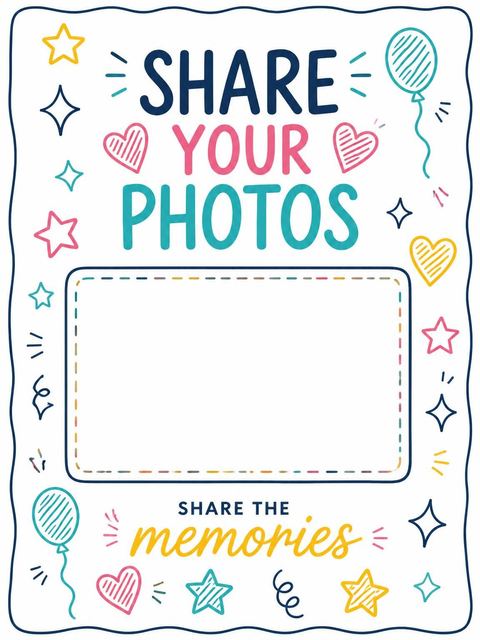 Hashtag card in the Doodle Motif Multicolor 4th Birthday Invitation design