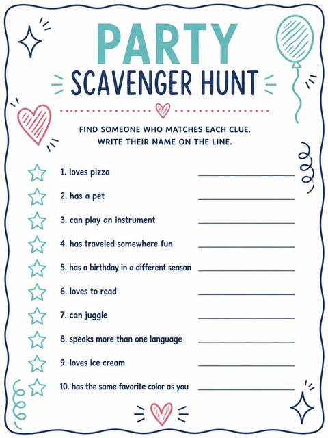 Scavenger hunt in the Doodle Motif Multicolor 4th Birthday Invitation design