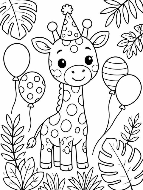 Coloring sheet in the Safari Giraffe 3rd Birthday design