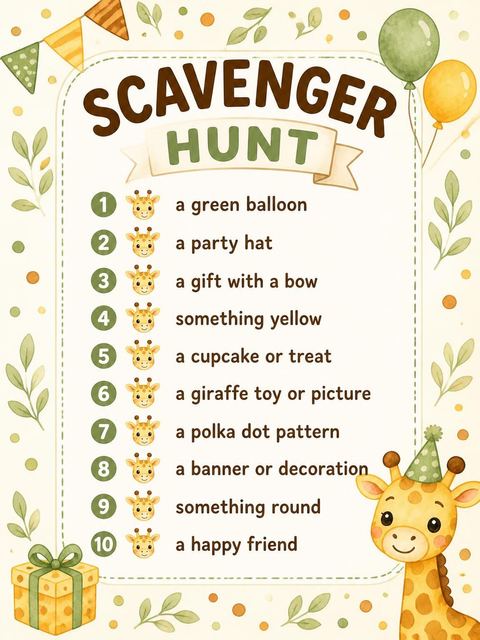 Scavenger hunt in the Safari Giraffe 3rd Birthday design
