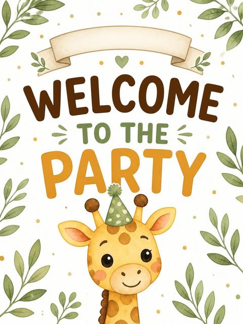 Welcome sign in the Safari Giraffe 3rd Birthday design