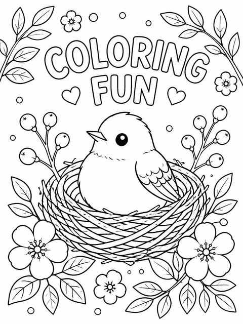 Coloring sheet in the Watercolor Robin Nest First Birthday design