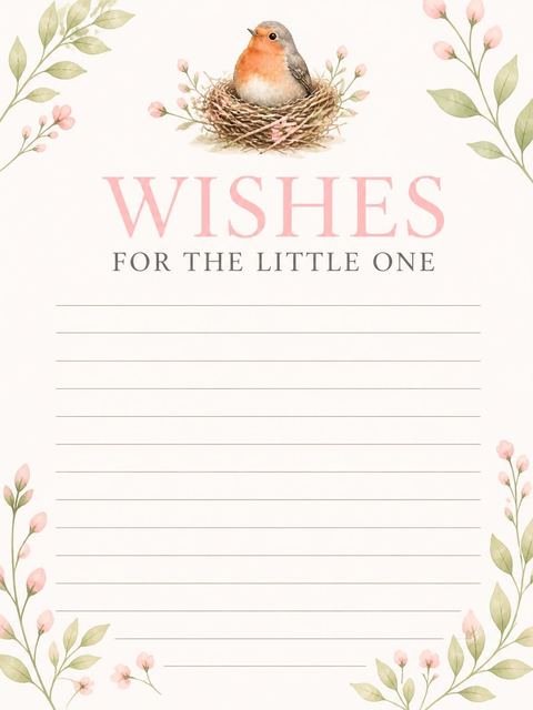 Wishes page in the Watercolor Robin Nest First Birthday design