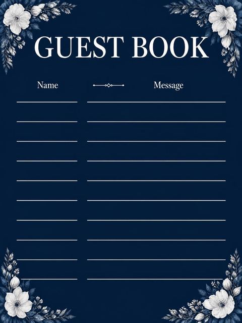 Guest sign-in sheet in the Navy Silver Floral 70th Birthday design