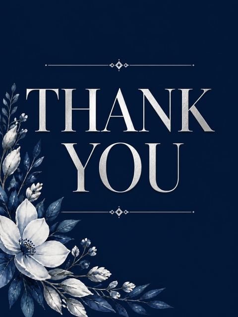 Thank-you flat in the Navy Silver Floral 70th Birthday design