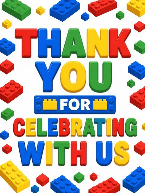 Thank-you flat in the Primary Color Building Block 6th Birthday design