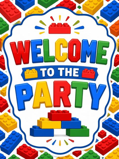 Welcome sign in the Primary Color Building Block 6th Birthday design