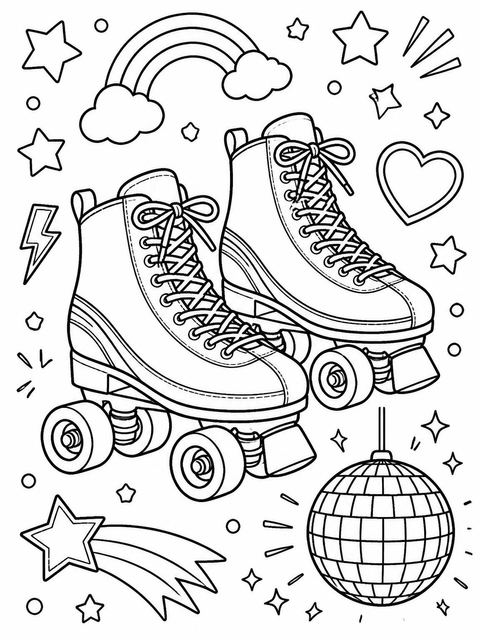 Coloring sheet in the Teal and Coral Roller Skate 8th Birthday design