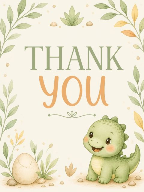 Thank-you flat in the Watercolor Baby Dinosaur 1st Birthday design