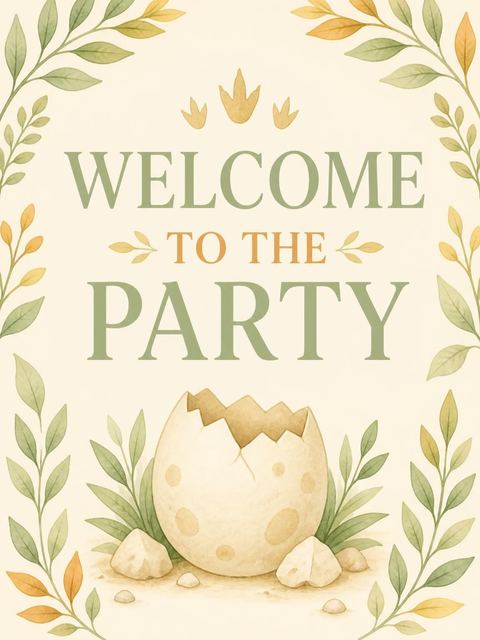 Welcome sign in the Watercolor Baby Dinosaur 1st Birthday design