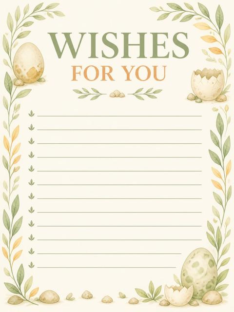 Wishes page in the Watercolor Baby Dinosaur 1st Birthday design