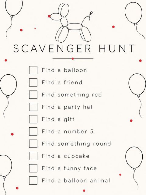 Scavenger hunt in the Minimalist Line Art Balloon Dog Birthday design
