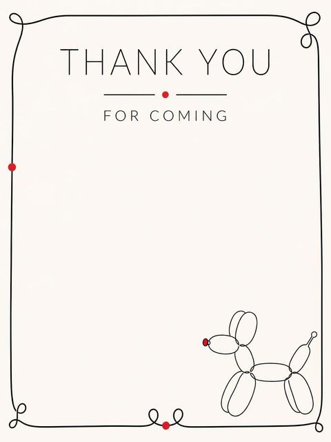 Thank-you flat in the Minimalist Line Art Balloon Dog Birthday design