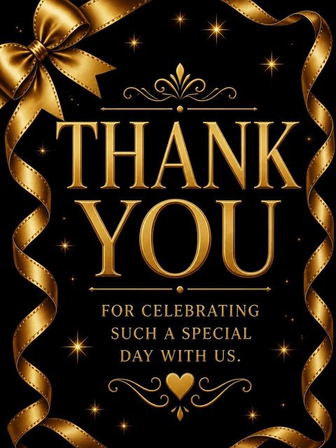 Thank-you flat in the Gold Bow 75th Birthday Invitation design