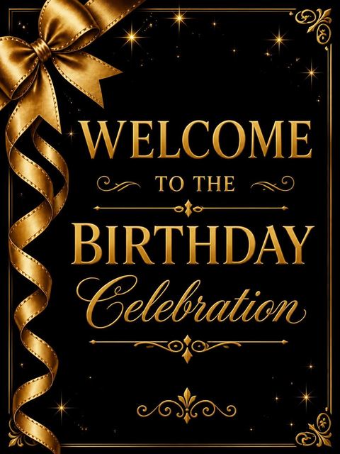 Welcome sign in the Gold Bow 75th Birthday Invitation design