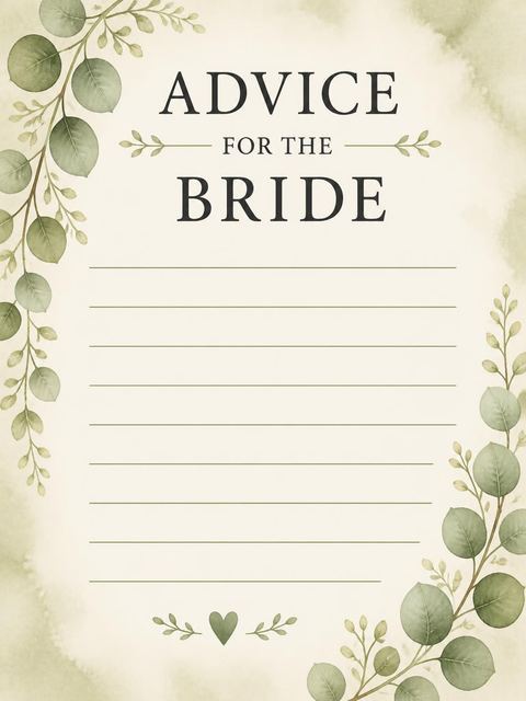Advice card in the Watercolor Eucalyptus Bridal Shower Invitation design