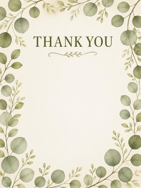 Thank-you flat in the Watercolor Eucalyptus Bridal Shower Invitation design