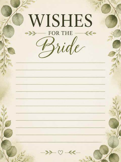 Wishes page in the Watercolor Eucalyptus Bridal Shower Invitation design