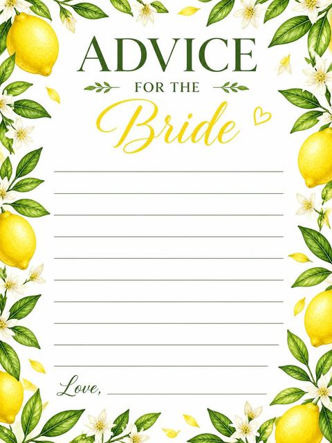 Advice card in the Watercolor Lemon Branch Bridal Shower design