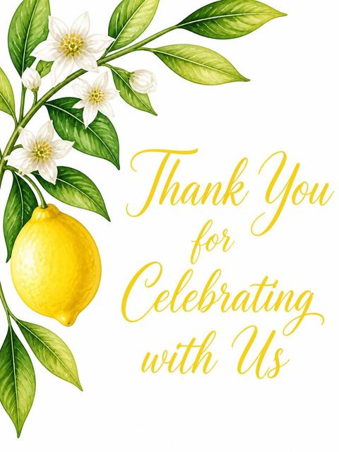 Thank-you flat in the Watercolor Lemon Branch Bridal Shower design