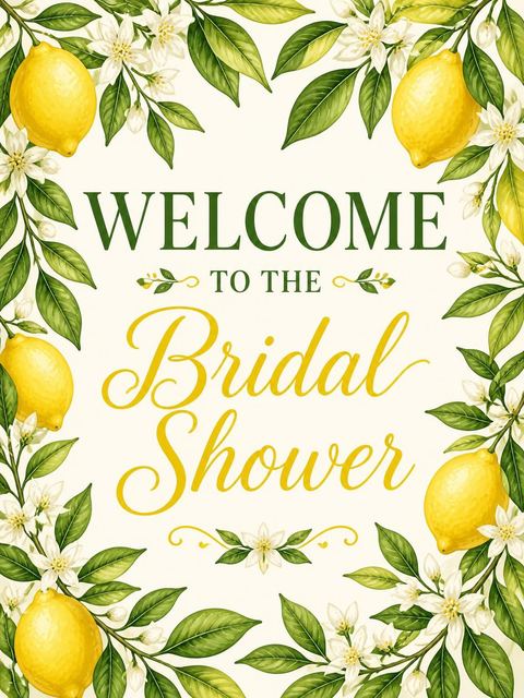 Welcome sign in the Watercolor Lemon Branch Bridal Shower design