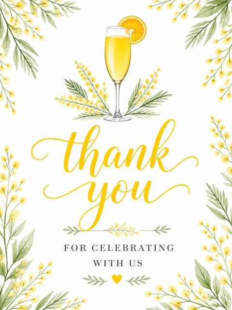 Thank-you flat in the Watercolor Mimosa Floral Bridal Shower design