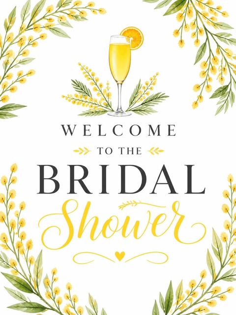 Welcome sign in the Watercolor Mimosa Floral Bridal Shower design