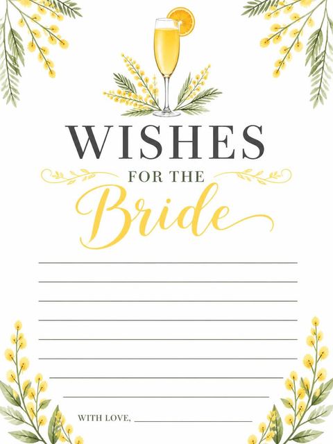 Wishes page in the Watercolor Mimosa Floral Bridal Shower design