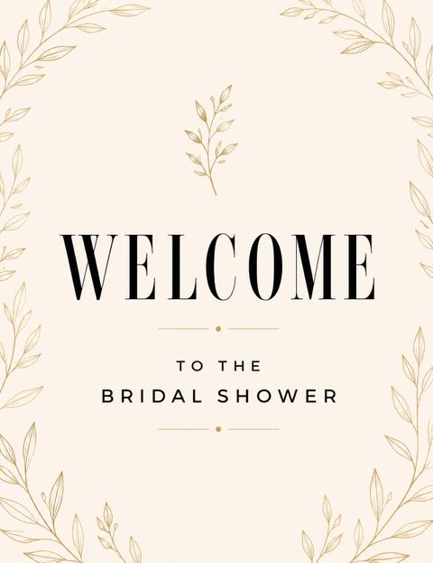Welcome sign in the Gold Botanical Cream Bridal Shower design