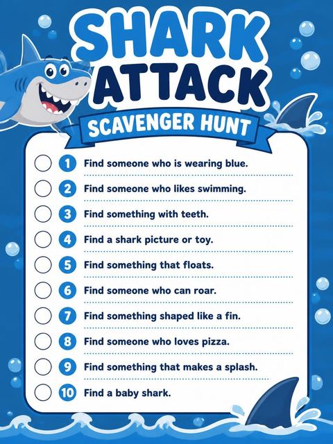 Scavenger hunt in the Blue Shark Cartoon 3rd Birthday design