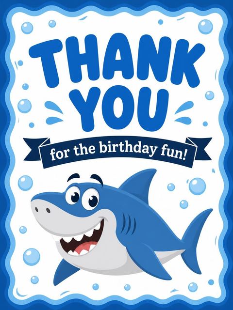 Thank-you flat in the Blue Shark Cartoon 3rd Birthday design