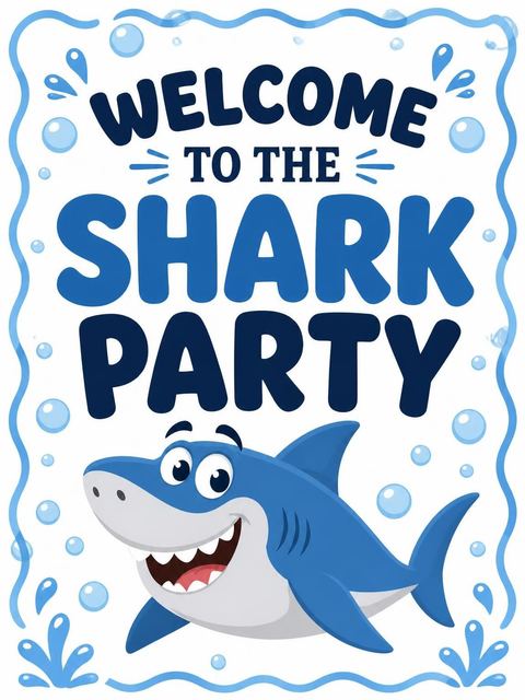 Welcome sign in the Blue Shark Cartoon 3rd Birthday design