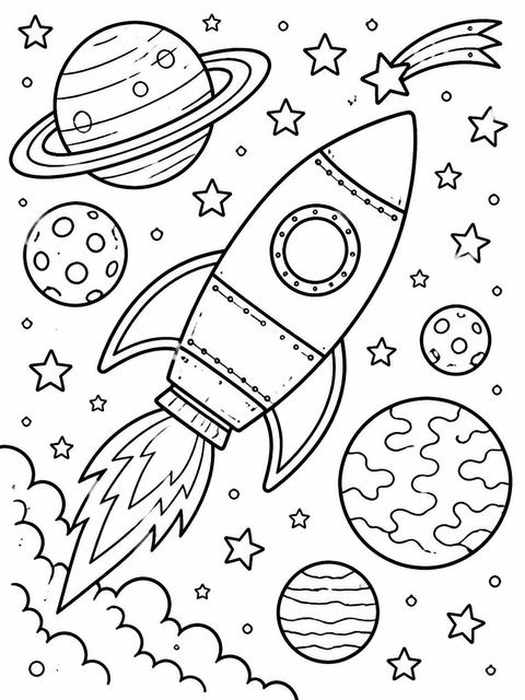 Coloring sheet in the Navy Embroidered Space Patch 10th Birthday design