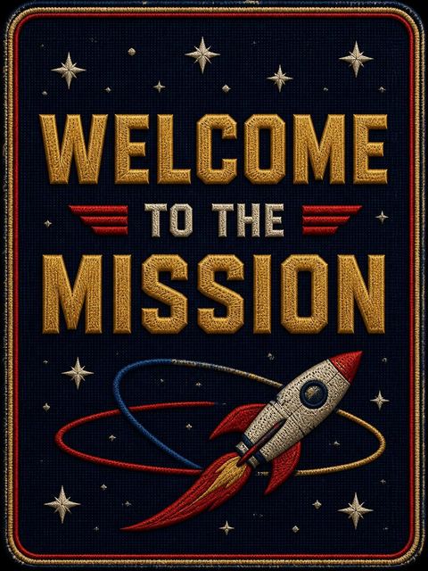 Welcome sign in the Navy Embroidered Space Patch 10th Birthday design